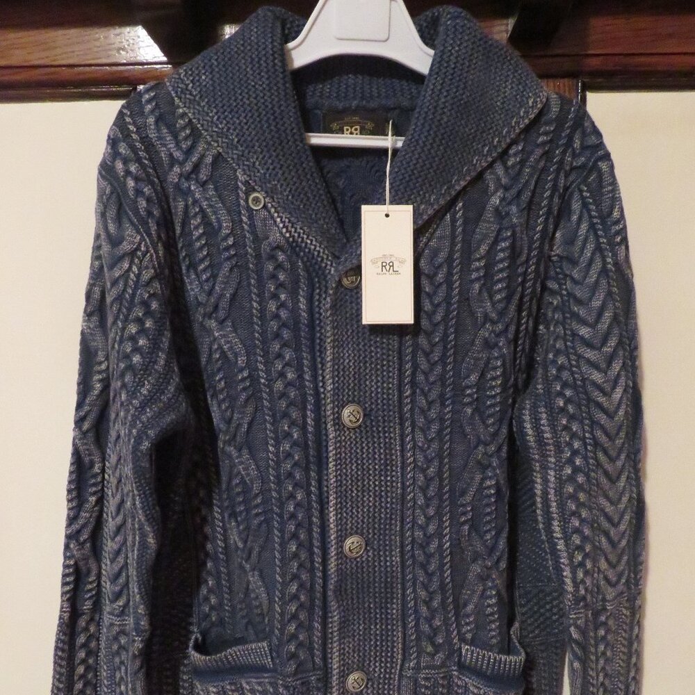 Ralph Lauren Double RL Blue Cable Knit Cardigan